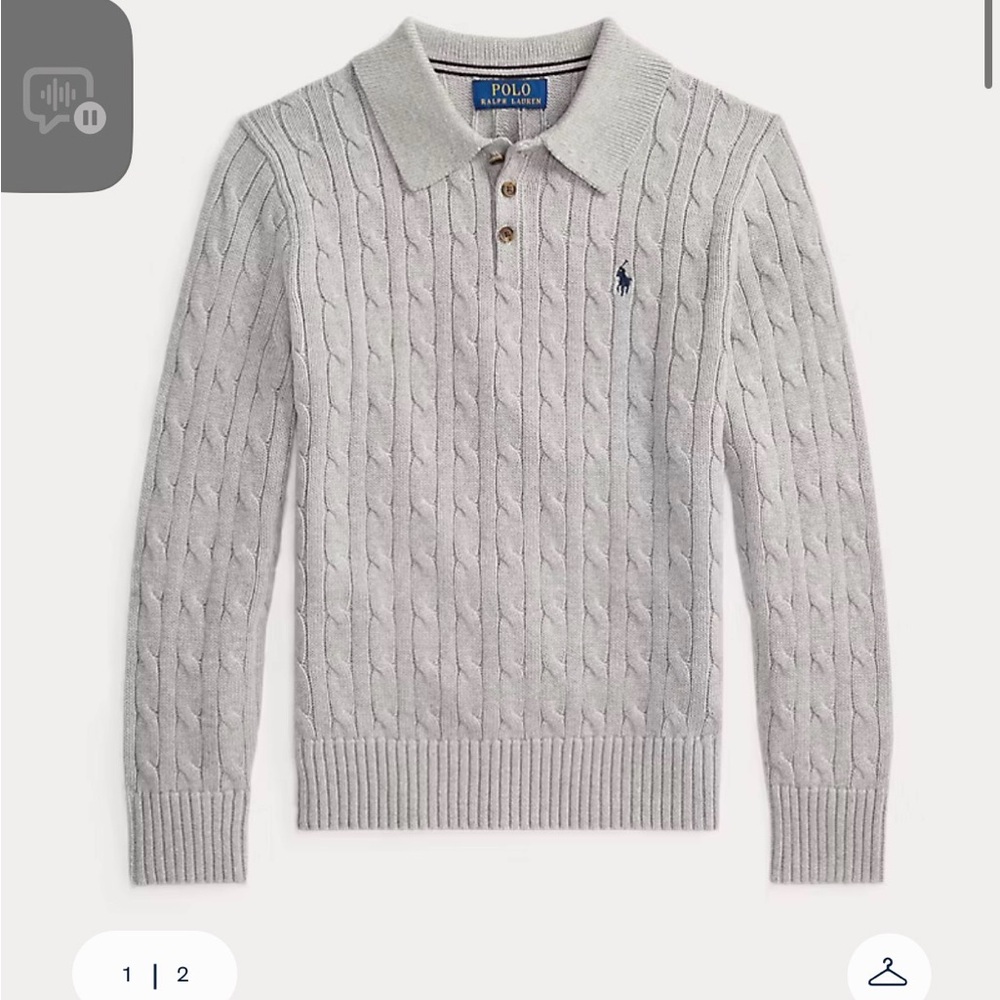 NWT Polo Ralph Lauren 	
Cable-Knit Cotton Polo Sweater
Color: Grey
Size: L
